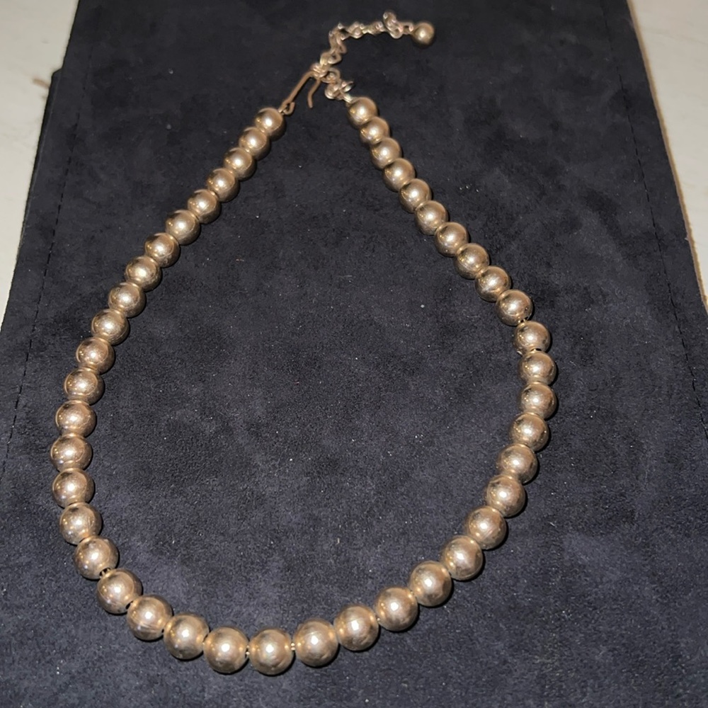 Unmarked Vintage Sterling Silver beads on chain necklace choker